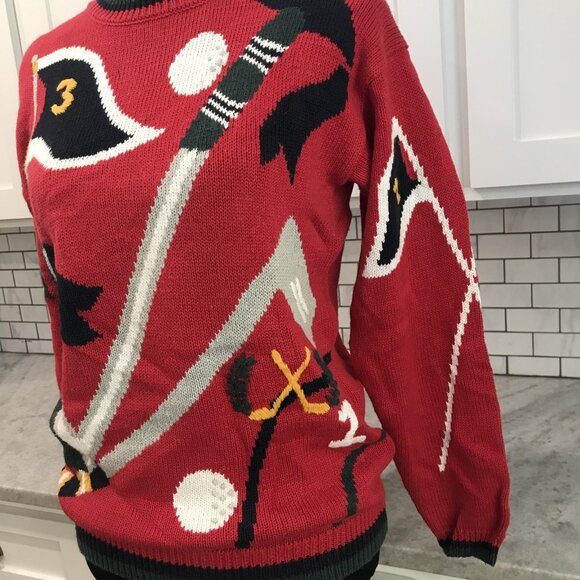 Vintage Linksport Sweater Womens Medium Golf Intarsia Novelty 90s Austads Retro - Picture 2 of 7